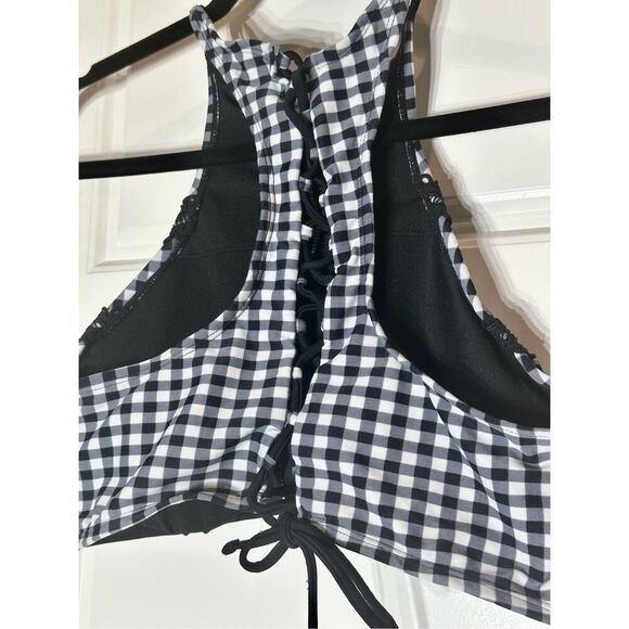 Betsey Johnson size L swim bikini top Gingham black/ white - Picture 7 of 9